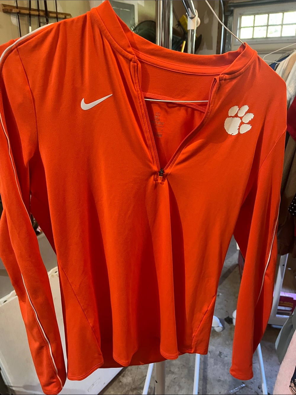 Nike Women’s Bright Orange Quarter-Zip Long Sleeve Top with White Accents
